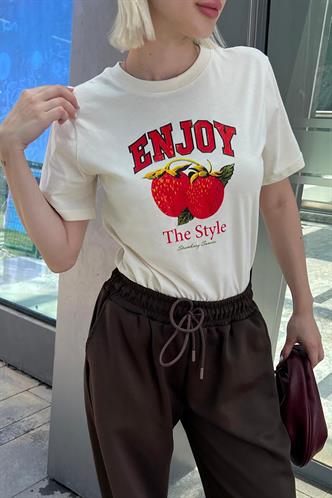 Beyaz Bisiklet Yaka Pamuklu Kısa Kollu Kadın T-Shirt MG2150