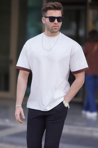 Beyaz Oversize Bisiklet Yaka Tişört 6184