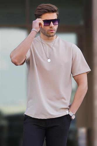 Bej Basic Oversize Erkek Tişört 7010