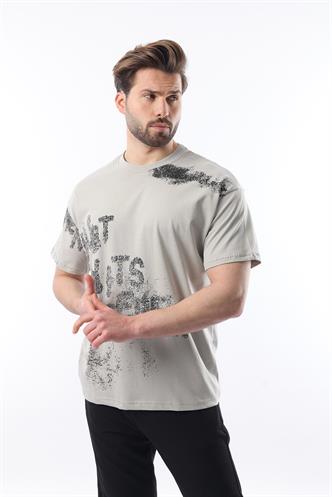 Boyalı Gri Baskılı Erkek T-shirt E7115