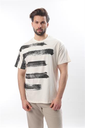 Ekru Baskılı Regular Fit Erkek T-shirt E7107