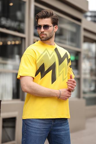 Sarı Baskılı %100 Pamuk Erkek T-shirt E7111