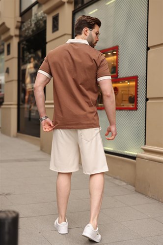 Kahverengi %100 Pamuklu Polo Yaka Şort Tişört Takım E7358