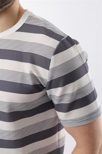 Füme Bisiklet Yaka Çizgili Erkek T-shirt E7118