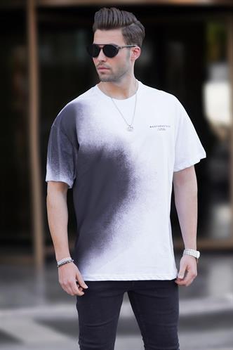 Beyaz Baskılı Bisiklet Yaka Erkek Tişört 7028