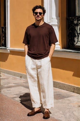 Erkek Acı Kahverengi Oversize Fit Basic Tişört 6066