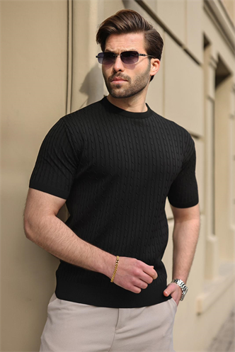 Siyah Bisiklet Yaka Triko Erkek Tişört E7468