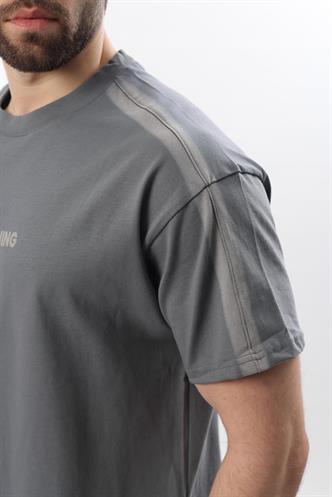 Füme Bisiklet Yaka Baskılı Erkek T-shirt E7110