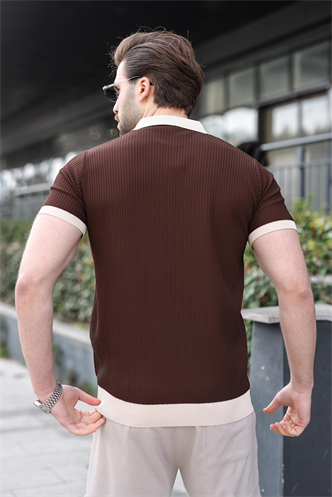 Kahverengi Polo Yaka Triko Erkek Tişört E7464