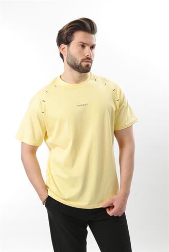 Sarı Baskılı Nakış Detaylı Erkek T-shirt E7108