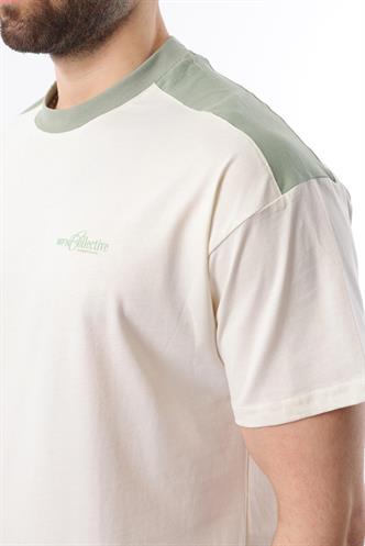 Madmext Ekru Bisiklet Yaka Baskılı Erkek Tişört E7114