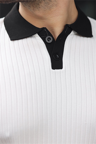 Beyaz Polo Yaka Triko Erkek Tişört E7471