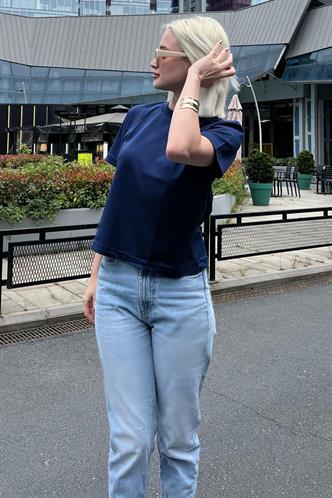 Lacivert Bisiklet Yaka Basic Kadın Tişört MG2075