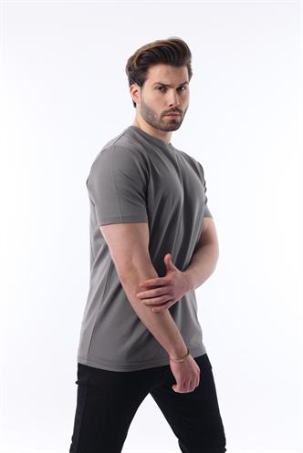 Füme Bisiklet Yaka Basic Kısa Kollu Tişört 7042