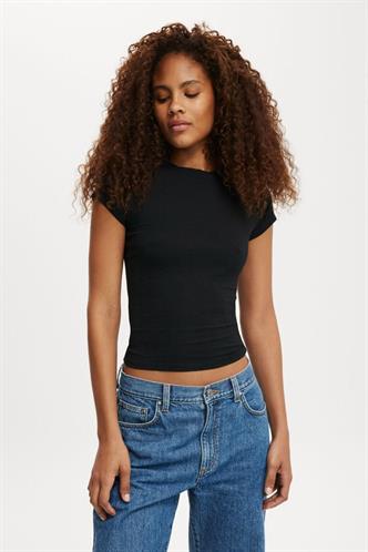 Siyah Bisiklet Yaka Basic Kadın T-shirt Mg2479