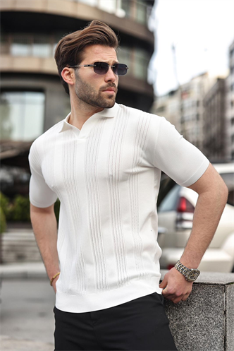 Beyaz Polo Yaka Triko Erkek Tişört E7469