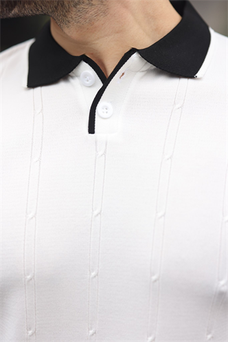 Beyaz Polo Yaka Triko Erkek Tişört E7470