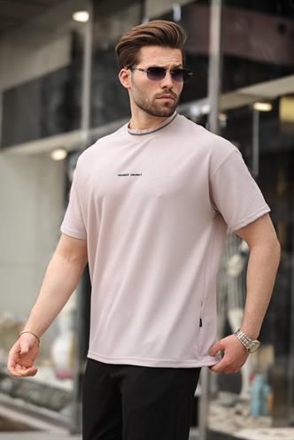 Bej Nakış Detaylı Basic Erkek T-shirt E7106