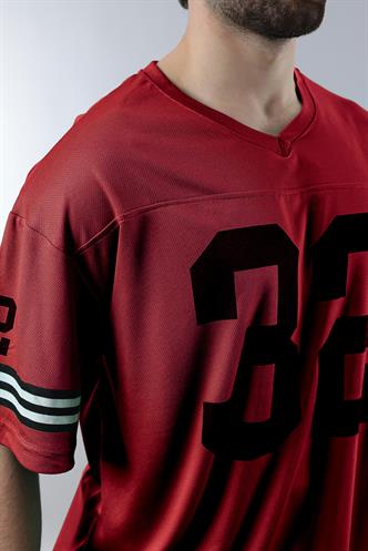 Bordo Baskılı V Yaka Erkek Tişört E5838