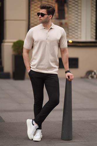 Taş Rengi Erkek Polo Yaka Düz Tişört 6878