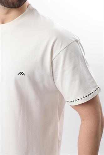 Ekru Nakış Detaylı Erkek T-shirt E7112