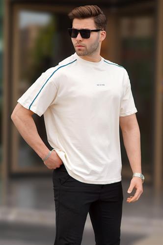 Ekru Oversize Bisiklet Yaka Tişört 7009