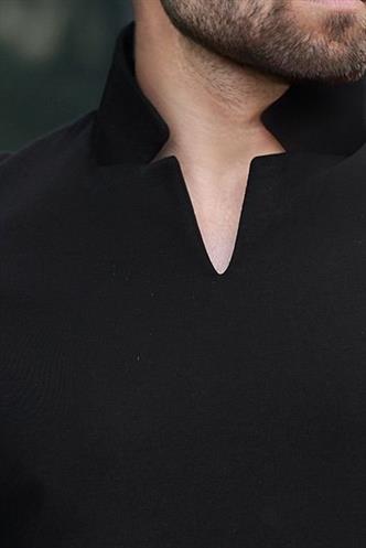 Siyah Polo Yaka Erkek Basic T-shirt E7145