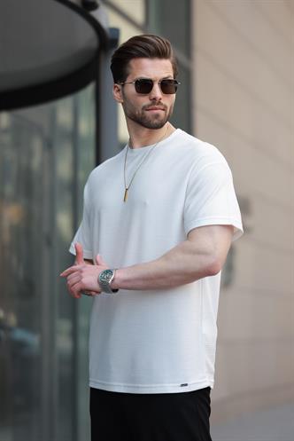 Ekru Basic Bisiklet Yaka Erkek Tişört E7133