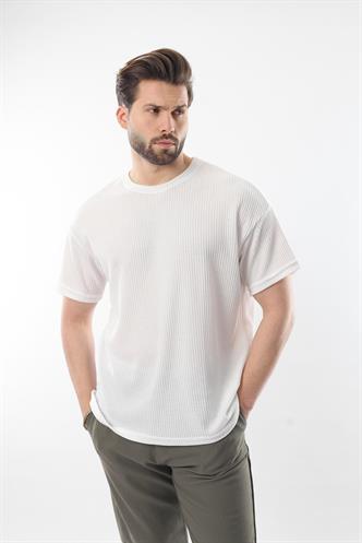 Beyaz Bisiklet Yaka Erkek T-shirt E7127