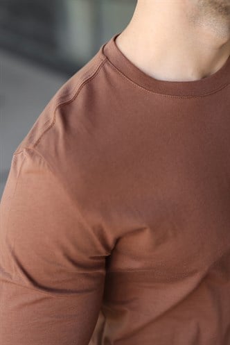 Kahverengi %100 Pamuklu Slim Fit Erkek Tişört E7187