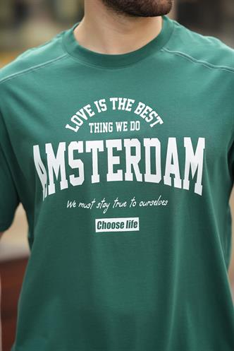 Madmext Koyu Yeşil Baskılı Erkek Tişört E7124