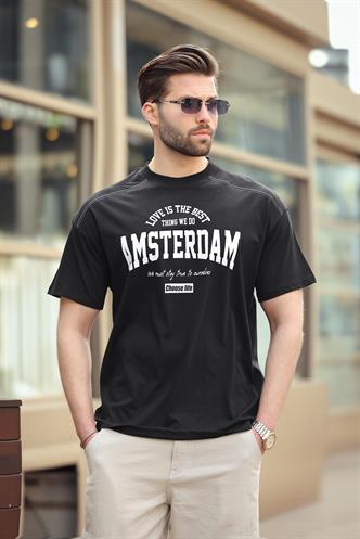 Madmext Siyah Baskılı Erkek Tişört E7124