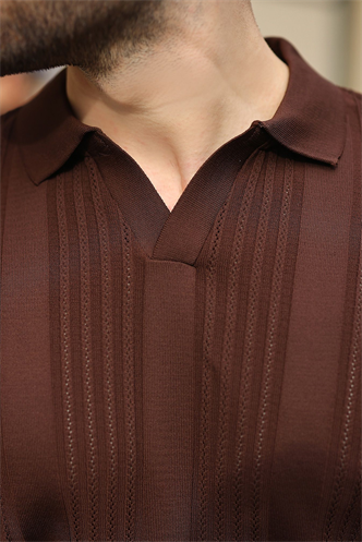 Kahverengi Polo Yaka Triko Erkek Tişört E7469