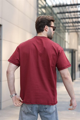 Bordo Nakış Detaylı Erkek T-shirt E7112