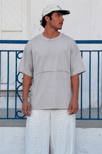 Madmext Men Printed Oversize Gray T-shirt 5250