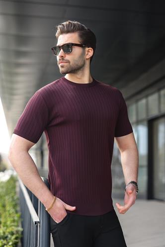 Mürdüm Bisiklet Yaka Triko Erkek Tişört E7460