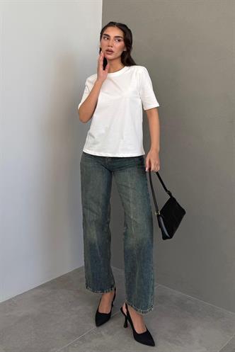 Beyaz %100 Pamuk Vatkalı Oversize Kadın T-shirt Mg2442