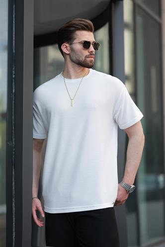 Ekru Basic Bisiklet Yaka Erkek Tişört E7133