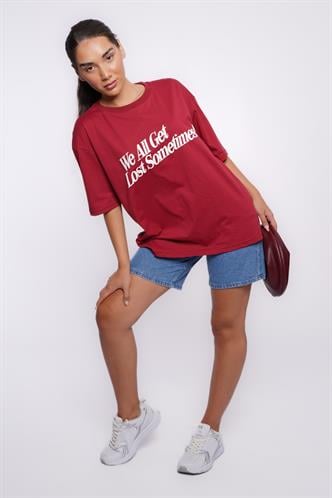 Bordo Baskılı Oversize Tişört MG1532