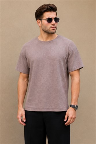 Madmext Kahverengi Bisiklet Yaka Oversize Erkek T-shirt E7134