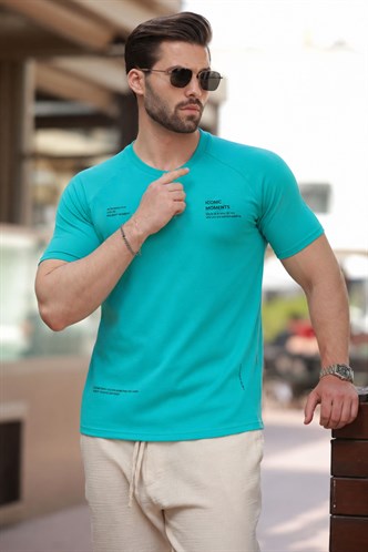 Madmext Turquoise Printed T-shirt for Men 4632
