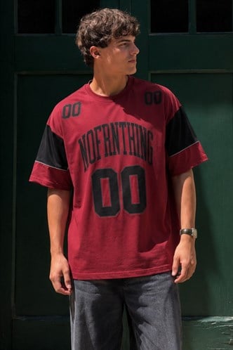 Bordo Baskılı Pamuklu Oversize Erkek T-shirt 7035