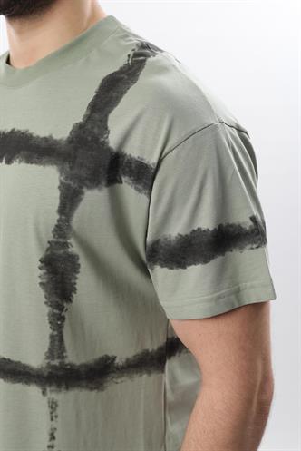 Mint Yeşili Bisiklet Yaka Baskılı Basic Erkek T-shirt E7109