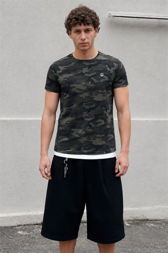 Madmext Men Camouflage Dark Green T-shirt 4480