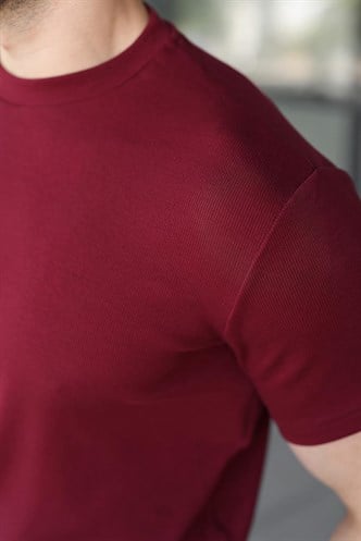 Bordo Bisiklet Yaka Regular Fit Erkek Tişört E7188