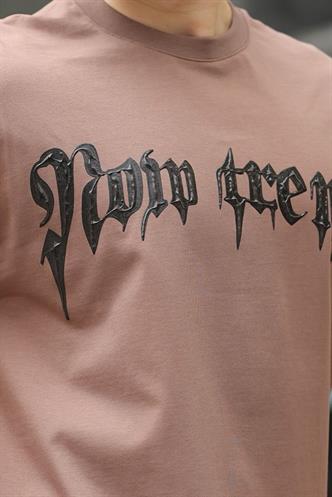 Kahverengi Baskılı %100 Pamuk Erkek T-shirt E7141