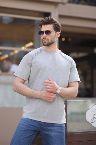 Gri Bisiklet Yaka Basic Erkek T-shirt E7138