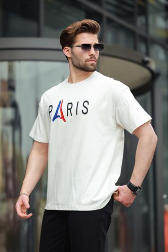 Ekru %100 Pamuklu Baskılı Erkek Tişört E7146