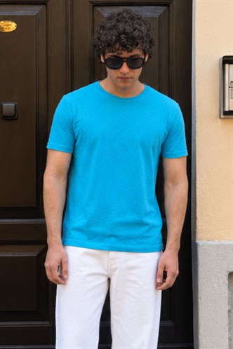 Madmext Men Ripped Blue T-shirt 2883