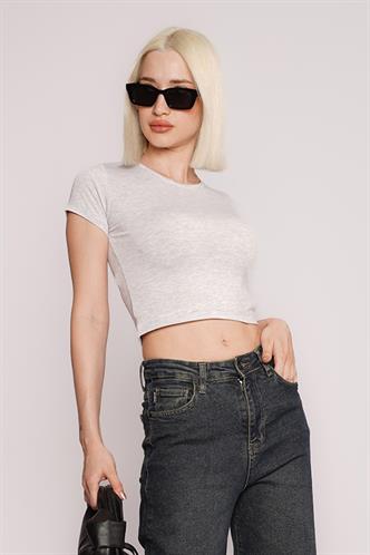 Gri Basic Kadın Tişört / Vücuda Oturan Kesim MG1681